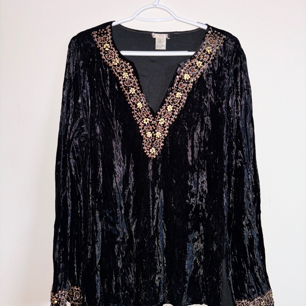 Page brand Elegant Black Velvet Top with Gold Embroidery